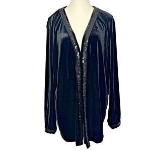 Quacker Factory Black Velvet Sequin Trim Cardigan Jacket Holiday  Event Size 1X‎